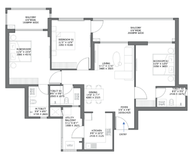 2 BHK floor plan