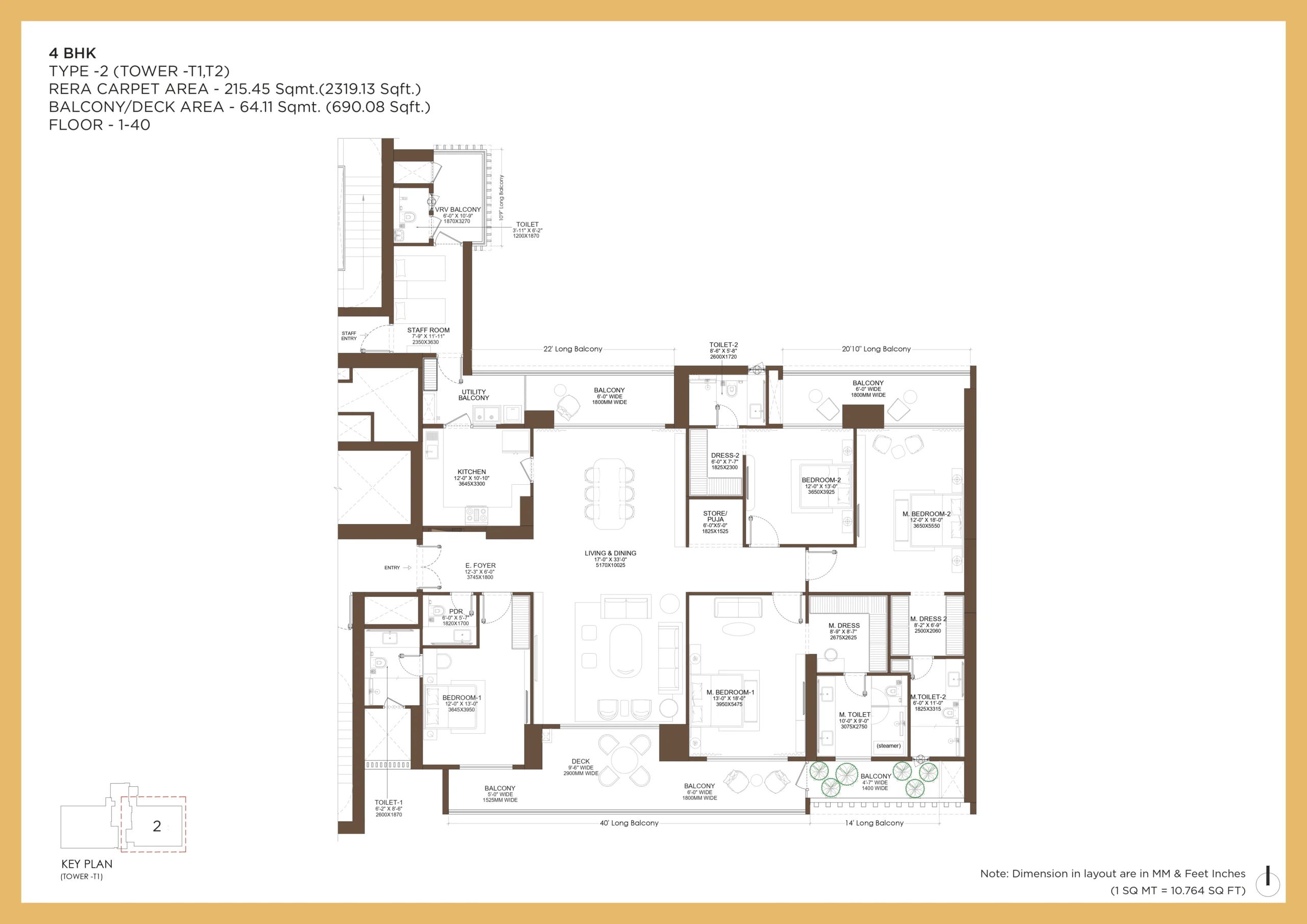 Birla Arika 4 BHK Type 2 floor plan, Towers T1 & T2, Sector 31 Gurugram