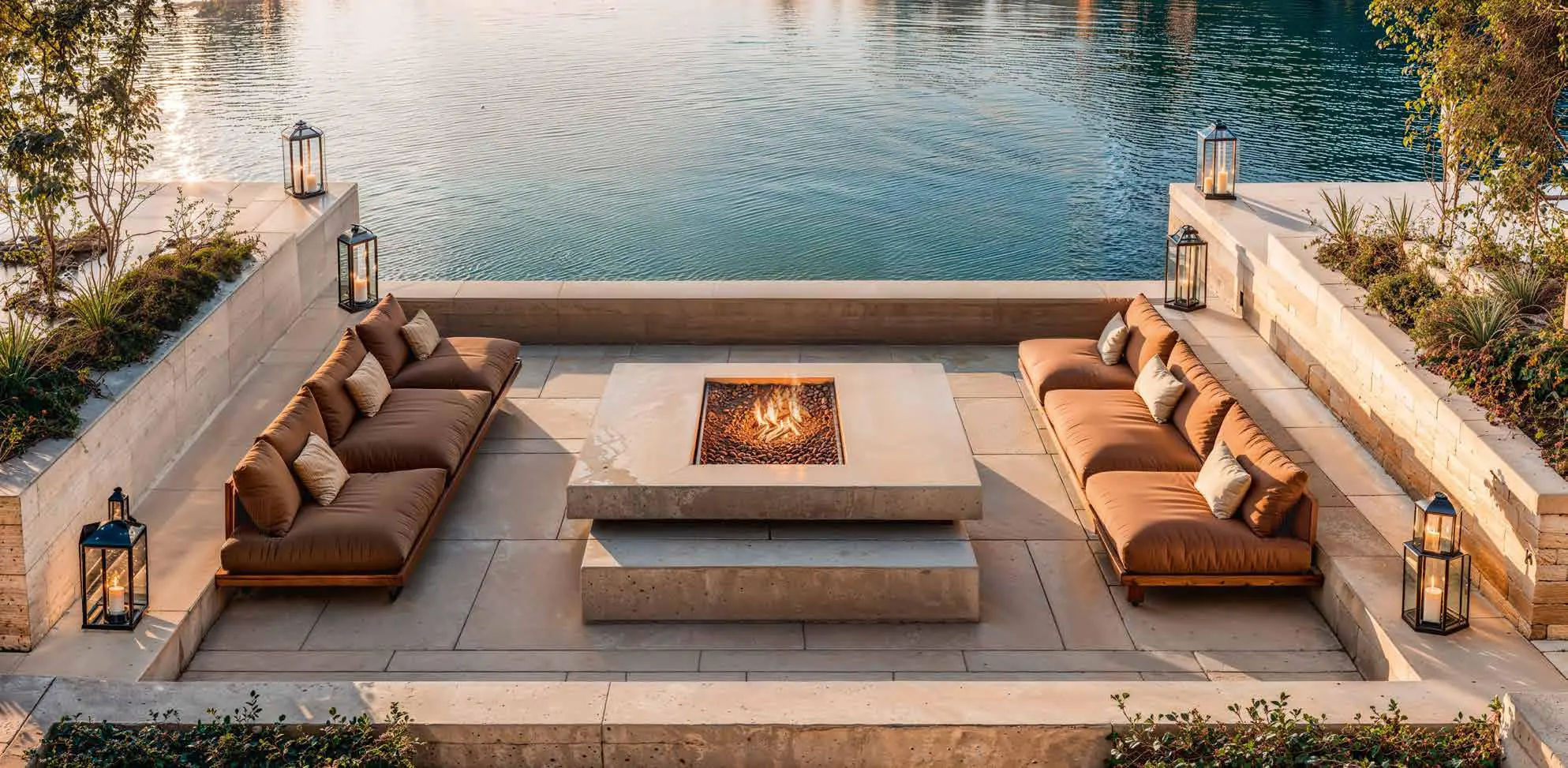 Birla Arika waterfront fire pit lounge
