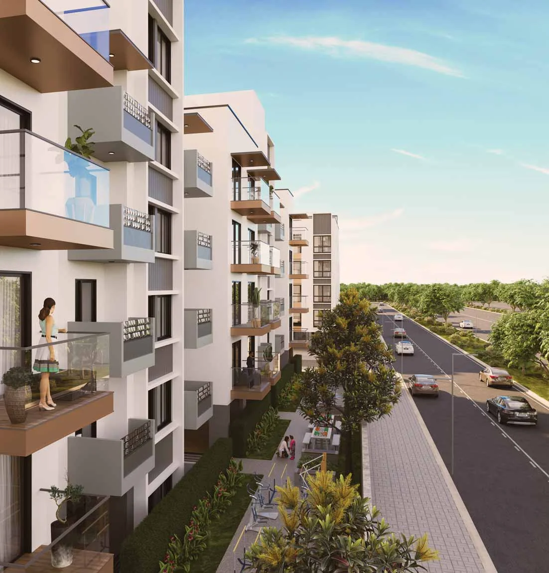 Birla Navya Amoda 2 balconies and street view – artist's impression