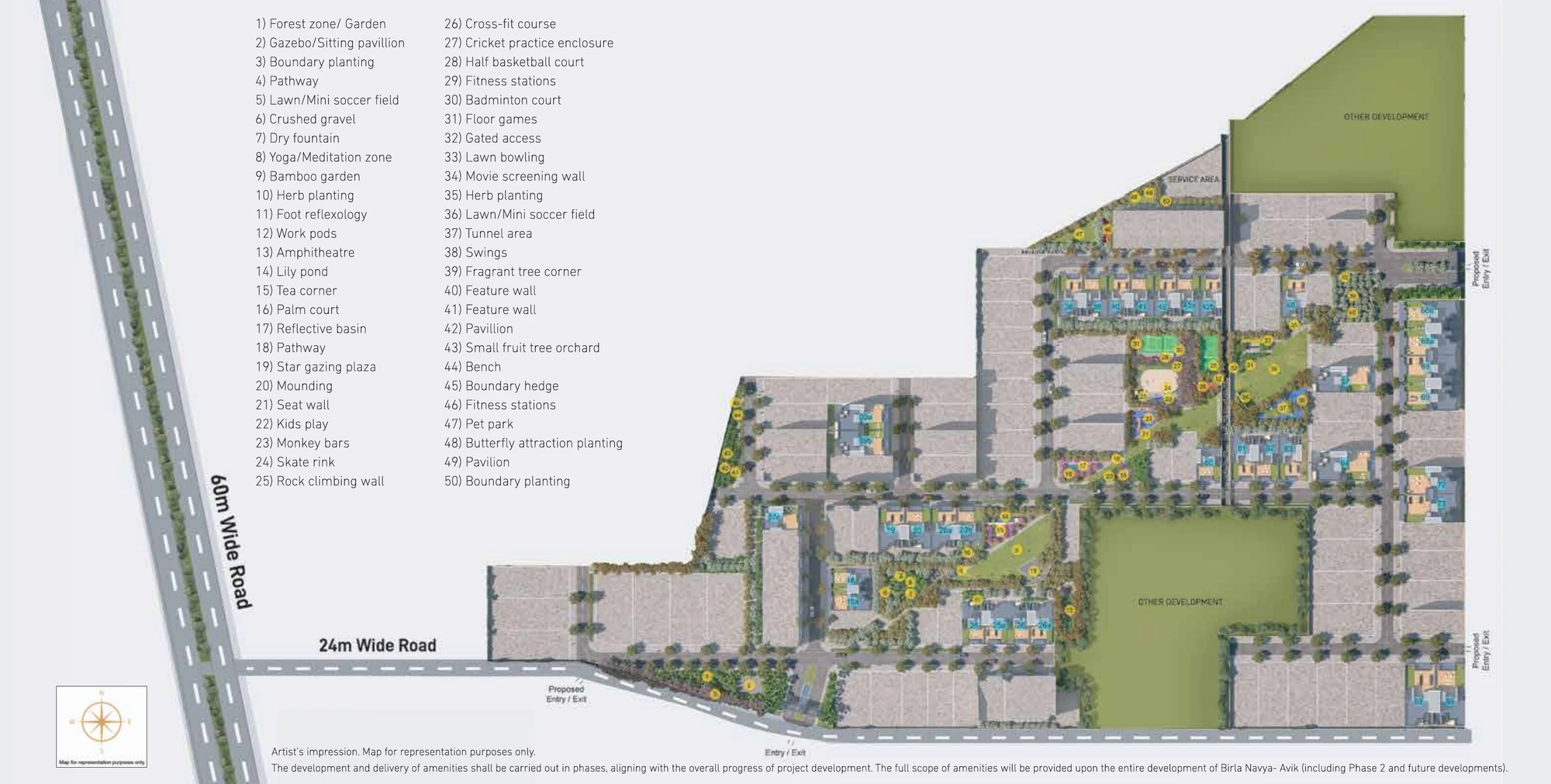 Birla Navya Avik master layout plan, Sector 63A Gurugram – 60 m and 24 m roads, entry points and amenity zones