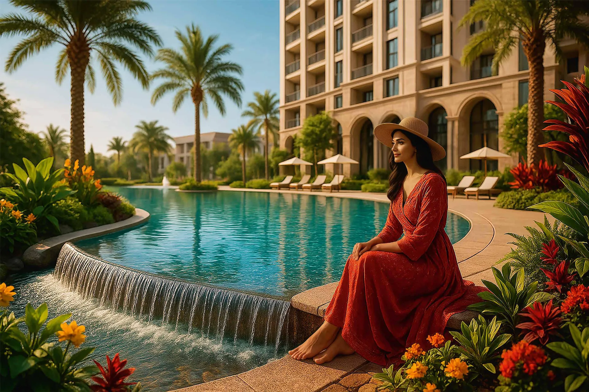 Birla Pravaah swimming pool with waterfall – artist's impression